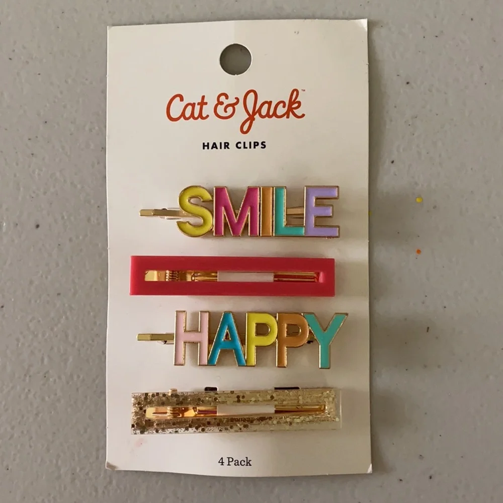 Cat & Jack Smile and Happy Hair 4 pack Clips